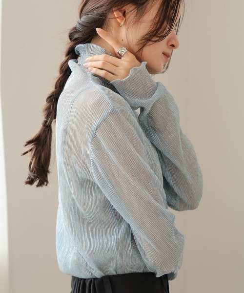 Bab（バブ）の「プリーツシアーハイネックトップス（Tシャツ/カットソー・レディース・ホワイト/ライトグレー/ピンク/ゴールド・FREE）」の20枚目の写真