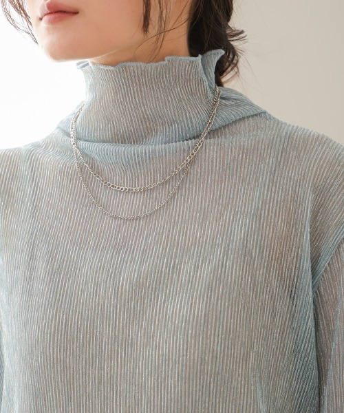 Bab（バブ）の「プリーツシアーハイネックトップス（Tシャツ/カットソー・レディース・ホワイト/ライトグレー/ピンク/ゴールド・FREE）」の12枚目の写真