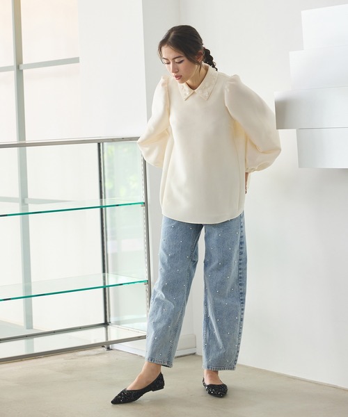 Audie a Muses(オーディアミューズ)の「パールスタッズカーブデニム(デニムパンツ・レディース・ネイビー・36/38/40/42)」の3枚目の写真