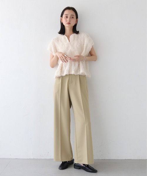 CLEIO（クレイオ）の「【CLEIO】ツイルストレートタックパンツ/TWILL STRAIGHT TUCK PANTS/942-12611（スラックス・レディース・ベージュ/アイボリー・S/M）」の6枚目の写真