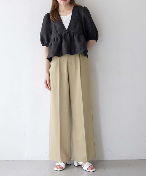 CLEIO（クレイオ）の「【CLEIO】ツイルストレートタックパンツ/TWILL STRAIGHT TUCK PANTS/942-12611（スラックス・レディース・ベージュ/アイボリー・S/M）」の9枚目の写真