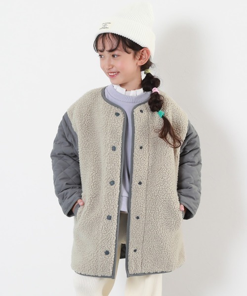 devirock（デビロック）の「洗える キルティングボア ノーカラー リバーシブルロングコート（ノーカラーコート・キッズ・チャコール/ベージュ/ライトカーキ・100cm/110cm/120cm/130cm/140cm/150cm/160cm）」の2枚目の写真