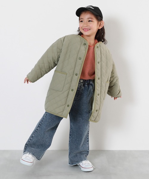 devirock（デビロック）の「洗える キルティングボア ノーカラー リバーシブルロングコート（ノーカラーコート・キッズ・チャコール/ベージュ/ライトカーキ・100cm/110cm/120cm/130cm/140cm/150cm/160cm）」の22枚目の写真