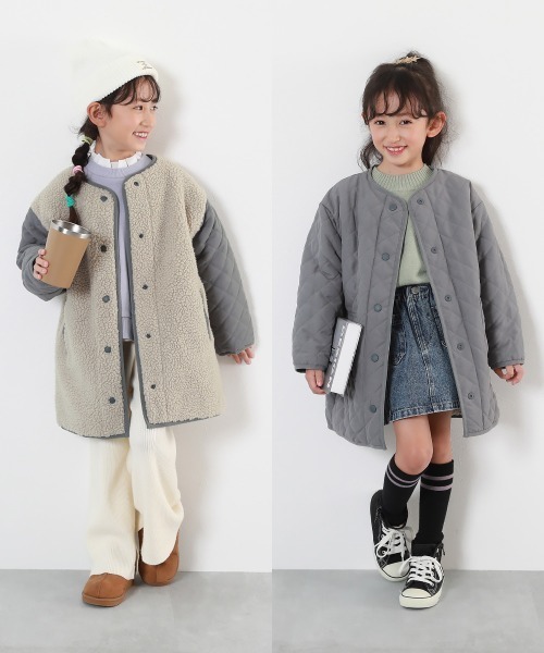 devirock（デビロック）の「洗える キルティングボア ノーカラー リバーシブルロングコート（ノーカラーコート・キッズ・チャコール/ベージュ/ライトカーキ・100cm/110cm/120cm/130cm/140cm/150cm/160cm）」の21枚目の写真