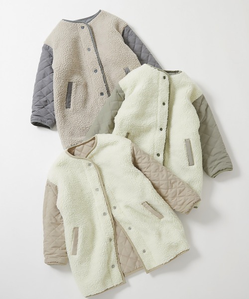 devirock（デビロック）の「洗える キルティングボア ノーカラー リバーシブルロングコート（ノーカラーコート・キッズ・チャコール/ベージュ/ライトカーキ・100cm/110cm/120cm/130cm/140cm/150cm/160cm）」の5枚目の写真