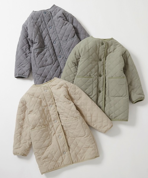 devirock（デビロック）の「洗える キルティングボア ノーカラー リバーシブルロングコート（ノーカラーコート・キッズ・チャコール/ベージュ/ライトカーキ・100cm/110cm/120cm/130cm/140cm/150cm/160cm）」の4枚目の写真