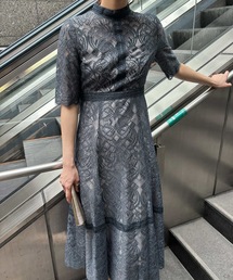 配色ハシゴレース切替ドレス 結婚式 パーティードレス オケージョンドレス 同窓会 お呼ばれワンピース