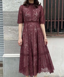 配色ハシゴレース切替ドレス 結婚式 パーティードレス オケージョンドレス 同窓会 お呼ばれワンピース