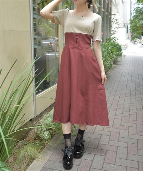 axes femme(アクシーズファム)の「ハイウエストドッキングワンピース(ワンピース・レディース・ラベンダー/ブラック/レッド・FREE)」の11枚目の写真