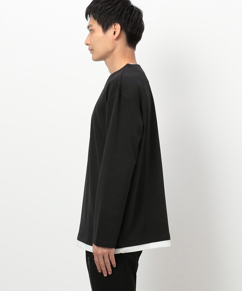 COMME CA ISM（コムサイズム）の「タテ畝ストレッチポンチ  フェイクレイヤード キーネックＴシャツ（長袖）（Tシャツ/カットソー・メンズ・ホワイト/ブラック・MEDIUM/LARGE/X-LARGE）」の8枚目の写真