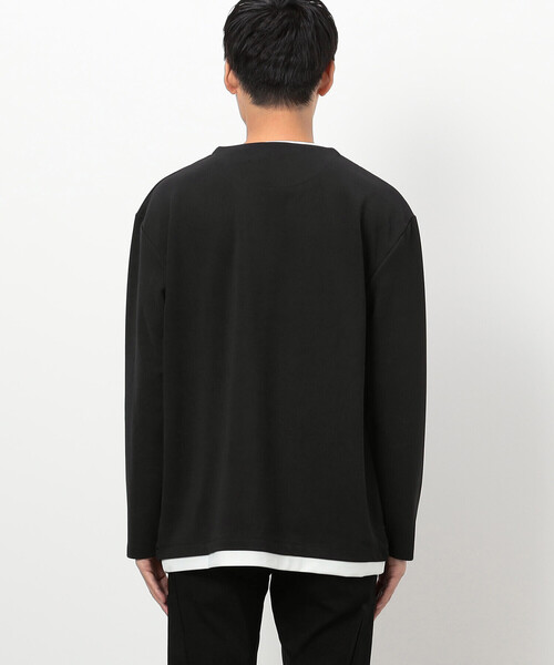 COMME CA ISM（コムサイズム）の「タテ畝ストレッチポンチ  フェイクレイヤード キーネックＴシャツ（長袖）（Tシャツ/カットソー・メンズ・ホワイト/ブラック・MEDIUM/LARGE/X-LARGE）」の9枚目の写真