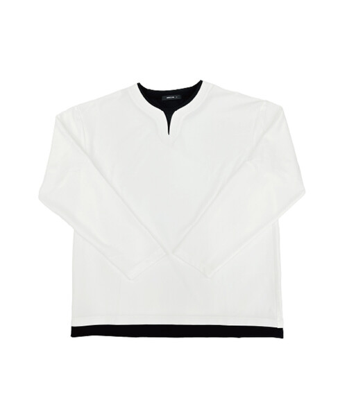 COMME CA ISM（コムサイズム）の「タテ畝ストレッチポンチ  フェイクレイヤード キーネックＴシャツ（長袖）（Tシャツ/カットソー・メンズ・ホワイト/ブラック・MEDIUM/LARGE/X-LARGE）」の15枚目の写真