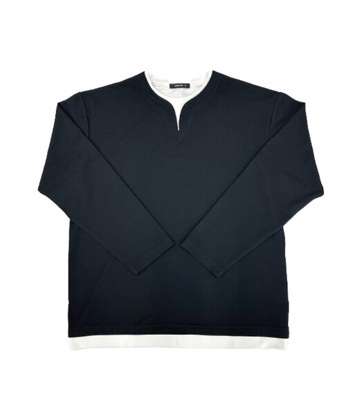 COMME CA ISM（コムサイズム）の「タテ畝ストレッチポンチ  フェイクレイヤード キーネックＴシャツ（長袖）（Tシャツ/カットソー・メンズ・ホワイト/ブラック・MEDIUM/LARGE/X-LARGE）」の16枚目の写真