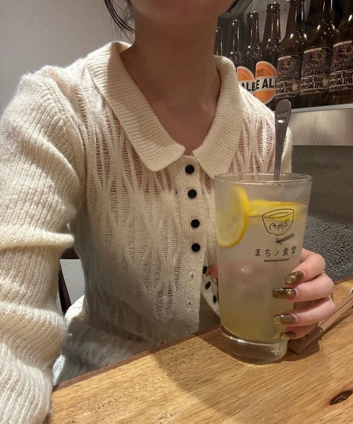 Bab（バブ）の「【nao×Bab】透かし編みニットカーデトップス（ニット/セーター・レディース・アイボリー/モカ・FREE）」の5枚目の写真