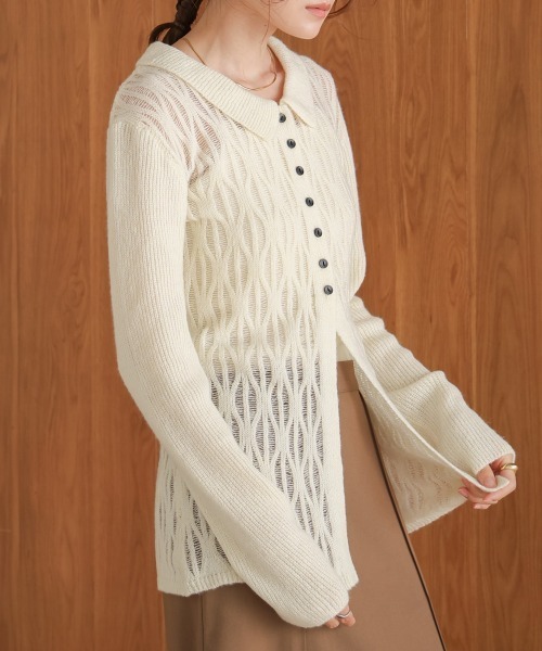 Bab（バブ）の「【nao×Bab】透かし編みニットカーデトップス（ニット/セーター・レディース・アイボリー/モカ・FREE）」の6枚目の写真