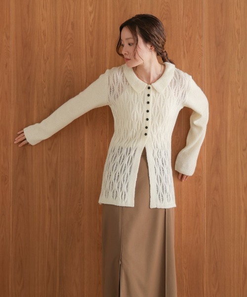 Bab（バブ）の「【nao×Bab】透かし編みニットカーデトップス（ニット/セーター・レディース・アイボリー/モカ・FREE）」の9枚目の写真