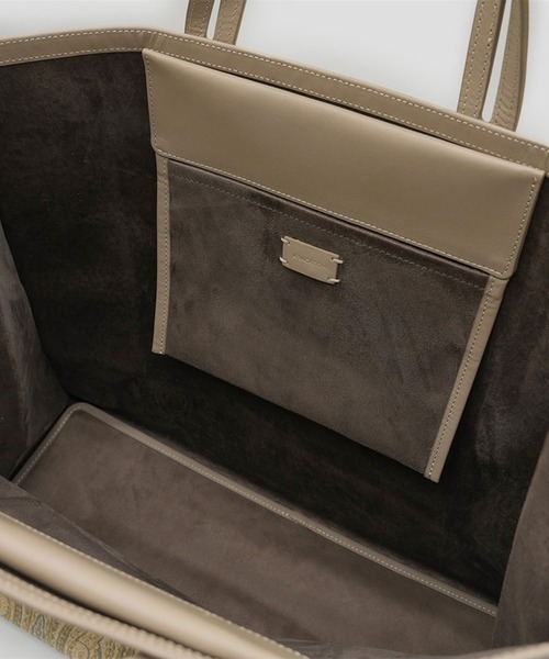 A vacation ペイズリー柄小型トートバッグ緑色とベージュ