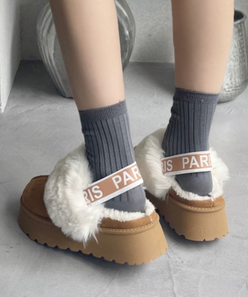 DEMETER（デメテル）の「厚底ソール ボリュームファー バックストラップ ムートンスリッパ（ブーツ・レディース・キャメル/グレー/ブラック・M/L/LL）」の3枚目の写真