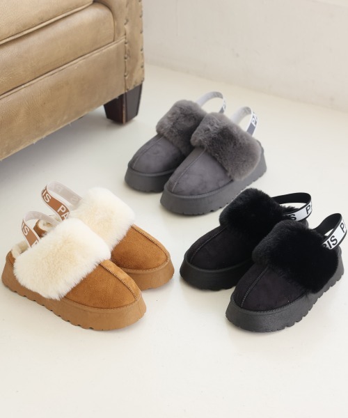DEMETER（デメテル）の「厚底ソール ボリュームファー バックストラップ ムートンスリッパ（ブーツ・レディース・キャメル/グレー/ブラック・M/L/LL）」の2枚目の写真