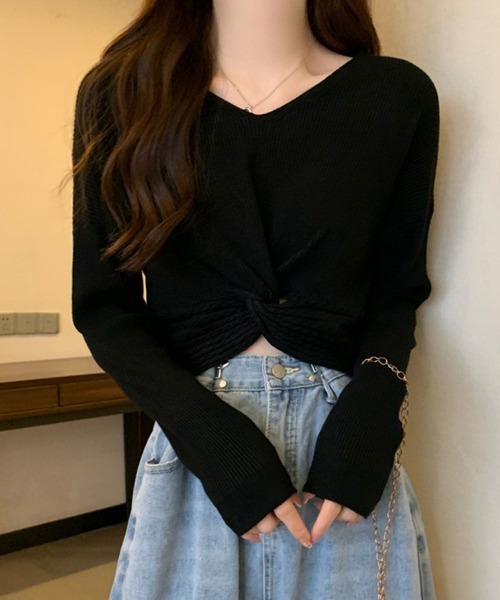 Miniministore(ミニミニストア)の「フロントツイスト ニットプルオーバー秋服(ニット/セーター・レディース・ブラック/ベージュ/アイボリー/グリーン/ホワイト・FREE)」の10枚目の写真