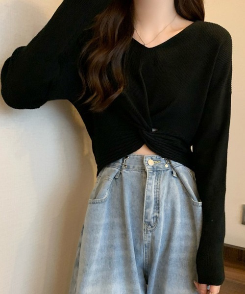 Miniministore(ミニミニストア)の「フロントツイスト ニットプルオーバー秋服(ニット/セーター・レディース・ブラック/ベージュ/アイボリー/グリーン/ホワイト・FREE)」の12枚目の写真