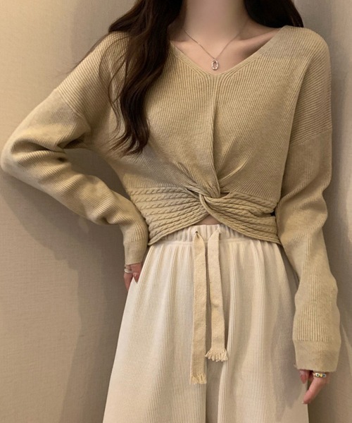 Miniministore(ミニミニストア)の「フロントツイスト ニットプルオーバー秋服(ニット/セーター・レディース・ブラック/ベージュ/アイボリー/グリーン/ホワイト・FREE)」の13枚目の写真