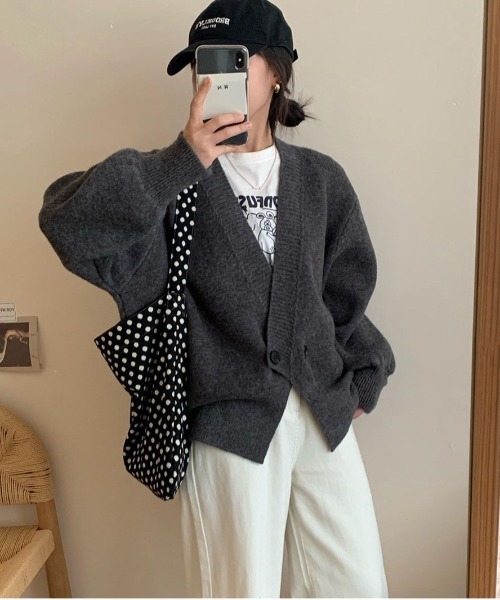 gossip!ロサンゼルス(ゴシップロサンゼルス)の「深めVネック ダブルボタン ニットカーディガン(カーディガン/ボレロ・レディース・ホワイト/ベージュ/ワイン/グレー・FREE)」の20枚目の写真
