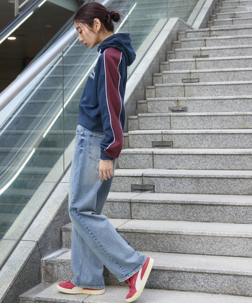 Auntie Rosa Holiday（アンティローザホリデー）の「裏毛ライン配色フーディー（パーカー・レディース・チャコールグレー/ネイビー・FREE）」の21枚目の写真