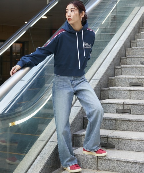 Auntie Rosa Holiday（アンティローザホリデー）の「裏毛ライン配色フーディー（パーカー・レディース・チャコールグレー/ネイビー・FREE）」の19枚目の写真