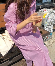 aimoha（アイモハ）の「ストライプシャツロングワンピース（ワンピース）」