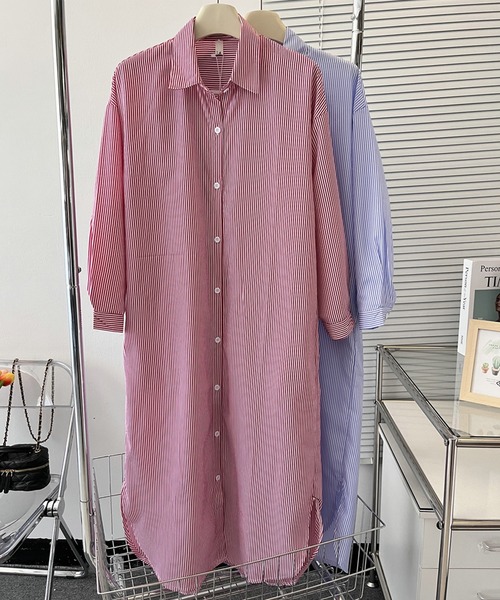 aimoha（アイモハ）の「ストライプシャツロングワンピース（ワンピース・レディース・ブルー/レッド・MEDIUM/SMALL/X-LARGE/LARGE）」の19枚目の写真