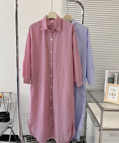 aimoha（アイモハ）の「ストライプシャツロングワンピース（ワンピース・レディース・ブルー/レッド・MEDIUM/SMALL/X-LARGE/LARGE）」の21枚目の写真