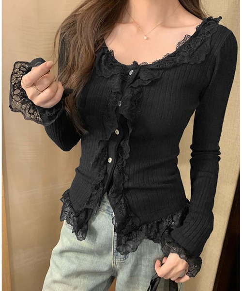 MAISON DE THERESE(メゾン ド テレーズ)の「レースアップクルーネックニット ロン T(ニット/セーター・レディース・ホワイト/ブラック/アイボリー・FREE)」の15枚目の写真