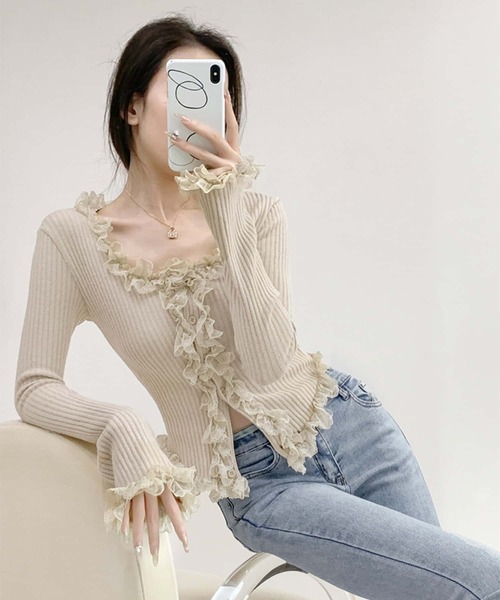 MAISON DE THERESE(メゾン ド テレーズ)の「レースアップクルーネックニット ロン T(ニット/セーター・レディース・ホワイト/ブラック/アイボリー・FREE)」の10枚目の写真