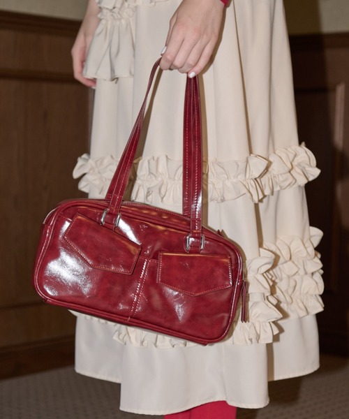 idem（イデム）の「double pocket long boston bag / ダブルポケットバッグ（トートバッグ・レディース・レッド・FREE）」の5枚目の写真