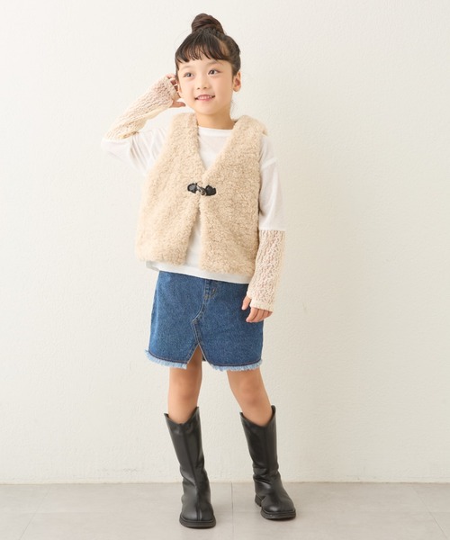 チャレンジャー ボアベスト ベスト ベージュ ネイビー バンダナ柄 CIAOPANIC TYPY（チャオパニックティピー）の「【KIDS】ボアベスト