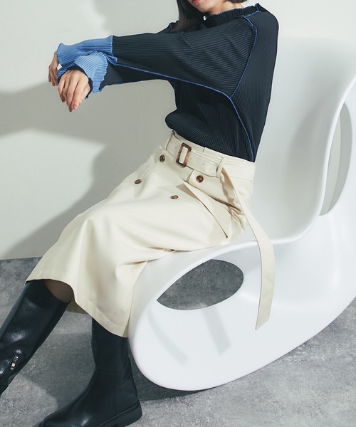 ANOTHER S(アナザーエス)の「配色プリーツ素材プルオーバー(Tシャツ/カットソー・レディース・ブルー/クリーム/ブラック/オリーブ/グレー系その他・S-M)」の10枚目の写真