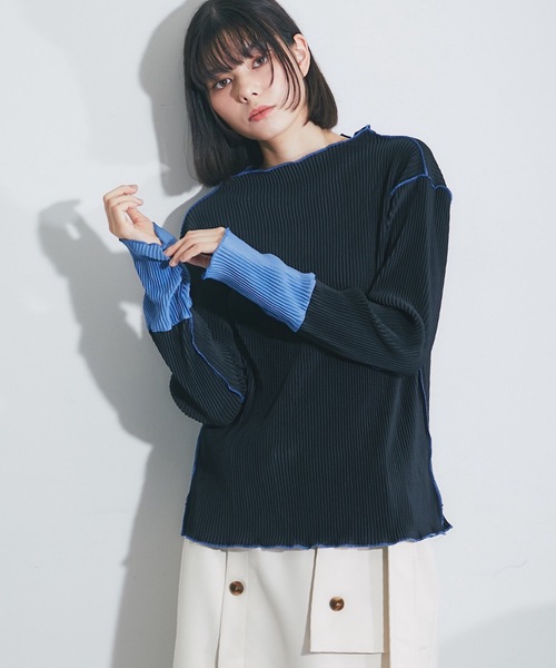 ANOTHER S(アナザーエス)の「配色プリーツ素材プルオーバー(Tシャツ/カットソー・レディース・ブルー/クリーム/ブラック/オリーブ/グレー系その他・S-M)」の11枚目の写真