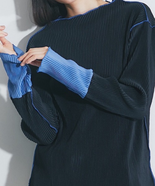 ANOTHER S(アナザーエス)の「配色プリーツ素材プルオーバー(Tシャツ/カットソー・レディース・ブルー/クリーム/ブラック/オリーブ/グレー系その他・S-M)」の7枚目の写真