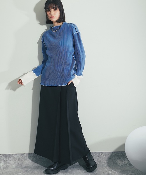 ANOTHER S(アナザーエス)の「配色プリーツ素材プルオーバー(Tシャツ/カットソー・レディース・ブルー/クリーム/ブラック/オリーブ/グレー系その他・S-M)」の18枚目の写真