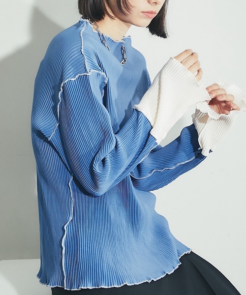 ANOTHER S(アナザーエス)の「配色プリーツ素材プルオーバー(Tシャツ/カットソー・レディース・ブルー/クリーム/ブラック/オリーブ/グレー系その他・S-M)」の19枚目の写真