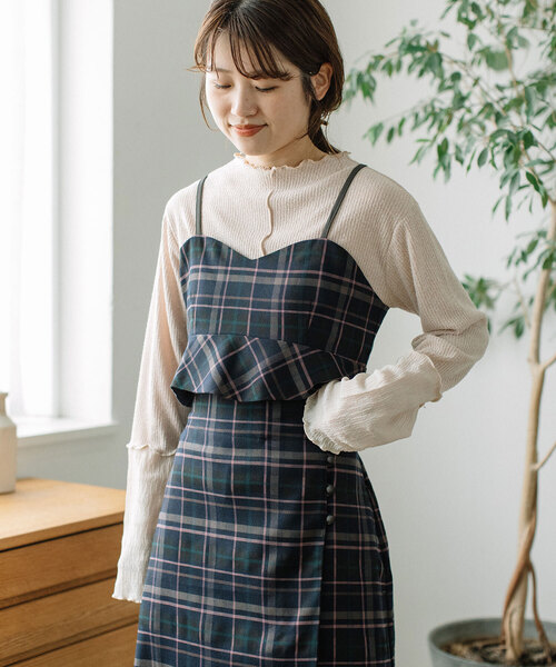 POU DOU DOU(プードゥドゥ)の「タータンチェックなみなみビスチェ(ベスト・レディース・ダークブラウン/ネイビー・M)」の3枚目の写真
