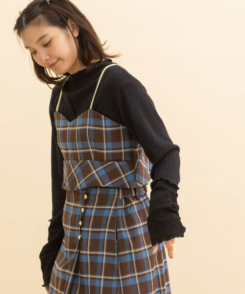 POU DOU DOU(プードゥドゥ)の「タータンチェックなみなみビスチェ(ベスト・レディース・ダークブラウン/ネイビー・M)」の10枚目の写真