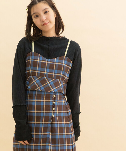 POU DOU DOU(プードゥドゥ)の「タータンチェックなみなみビスチェ(ベスト・レディース・ダークブラウン/ネイビー・M)」の11枚目の写真