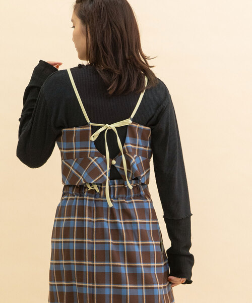 POU DOU DOU(プードゥドゥ)の「タータンチェックなみなみビスチェ(ベスト・レディース・ダークブラウン/ネイビー・M)」の12枚目の写真