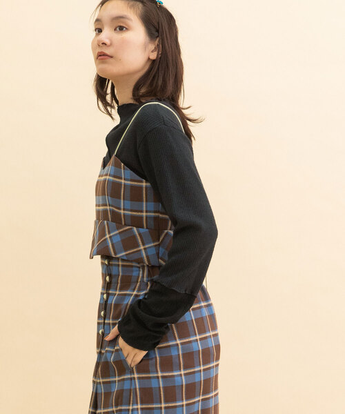 POU DOU DOU(プードゥドゥ)の「タータンチェックなみなみビスチェ(ベスト・レディース・ダークブラウン/ネイビー・M)」の14枚目の写真