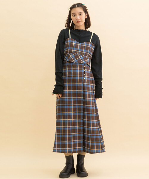 POU DOU DOU(プードゥドゥ)の「タータンチェックなみなみビスチェ(ベスト・レディース・ダークブラウン/ネイビー・M)」の18枚目の写真