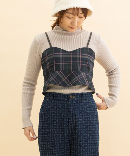 POU DOU DOU(プードゥドゥ)の「タータンチェックなみなみビスチェ(ベスト・レディース・ダークブラウン/ネイビー・M)」の20枚目の写真