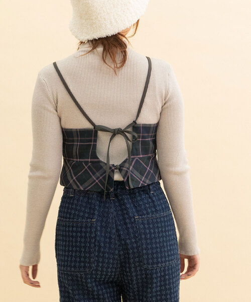 POU DOU DOU(プードゥドゥ)の「タータンチェックなみなみビスチェ(ベスト・レディース・ダークブラウン/ネイビー・M)」の21枚目の写真