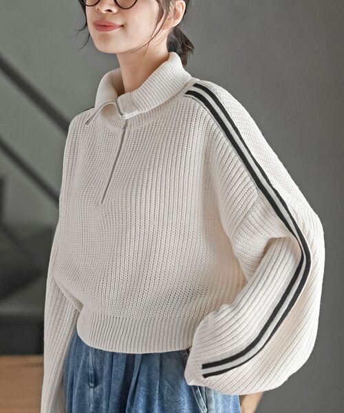 ライン入りハーフZIPニットプルオーバー（ニット/セーター）｜rps